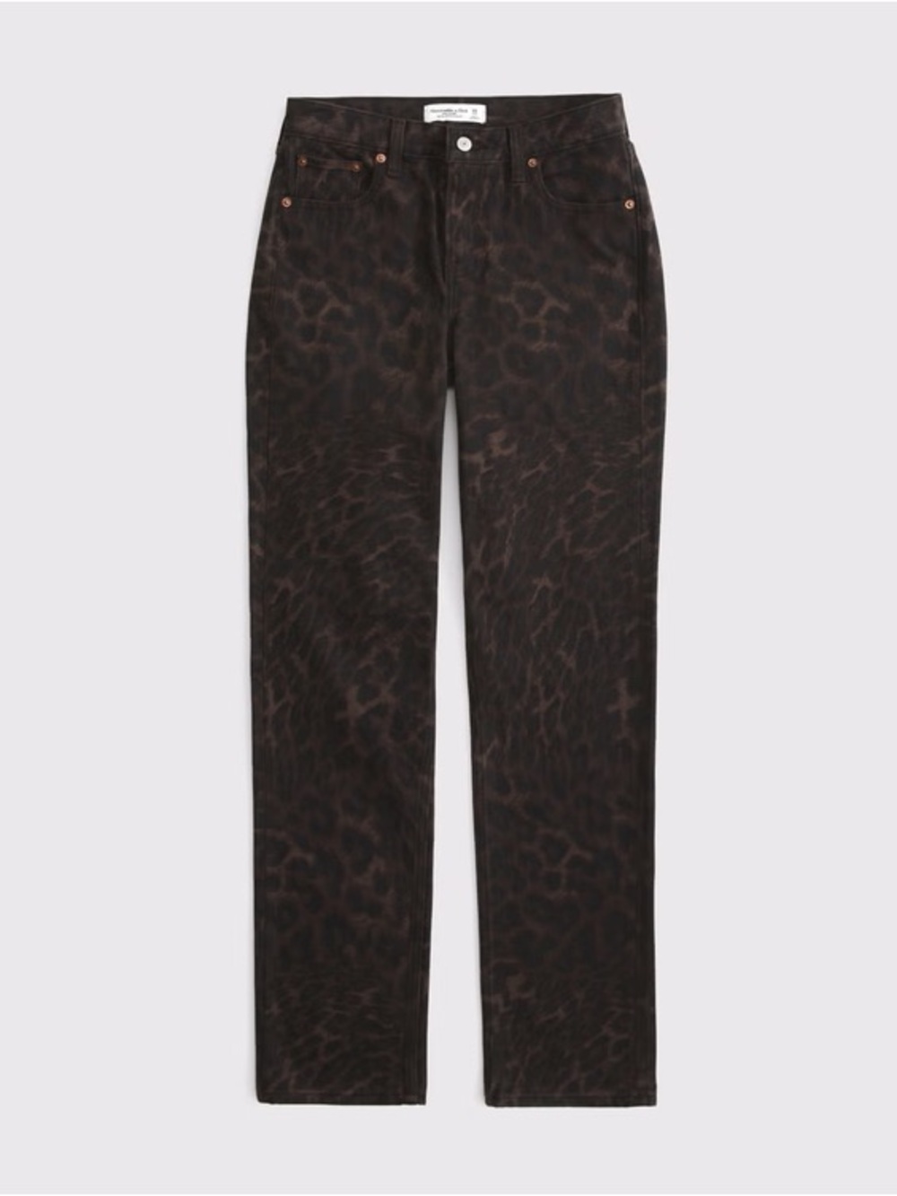 Abercrombie & Fitch Women's Dark Brown Leopard-Print Straight Jeans